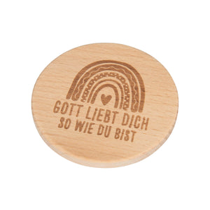 Kleiner Taschenspiegel Regenbogen aus Holz "Gott liebt dich so wie du bist"