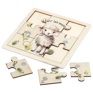 Holzrahmenpuzzle Schäfchen "Der Herr ist mein Hirte" 15 cm