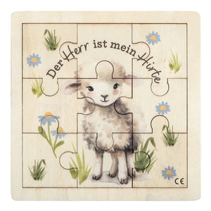 Holzrahmenpuzzle Schäfchen "Der Herr ist mein Hirte" 15 cm