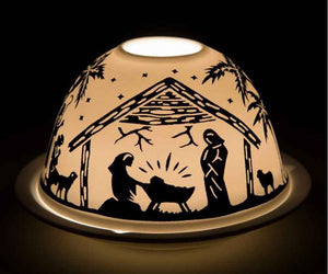 Windlicht Krippe, weiß silber