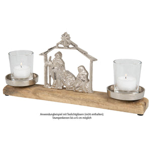 Kerzenhalter Krippe aus Mangoholz und Metall 33 cm