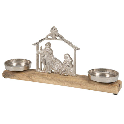 Kerzenhalter Krippe aus Mangoholz und Metall 33 cm