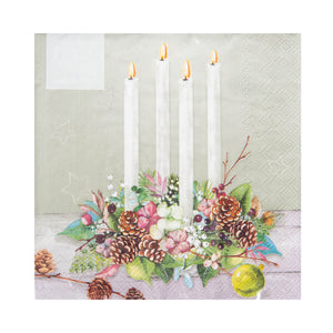 Servietten Adventskranz mit weißen Kerzen