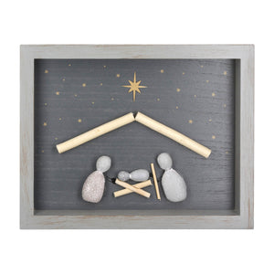 Wandbild Weihnachtskrippe mit Figuren in Steinoptik, Dunkelgrau