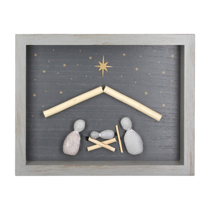 Wandbild Weihnachtskrippe mit Figuren in Steinoptik, Dunkelgrau