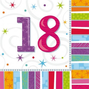 Radiant Birthday bunte Servietten mit der Zahl 18
