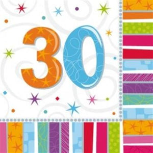 Radiant Birthday bunte Servietten mit der Zahl 30