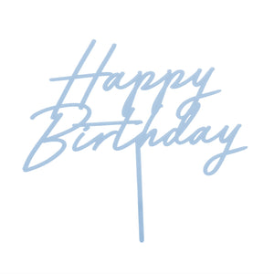 Acryl Kuchentopper Happy Birthday nebelblau 18cm