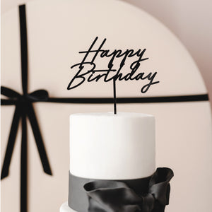 Acryl Kuchentopper Happy Birthday 18cm schwarz