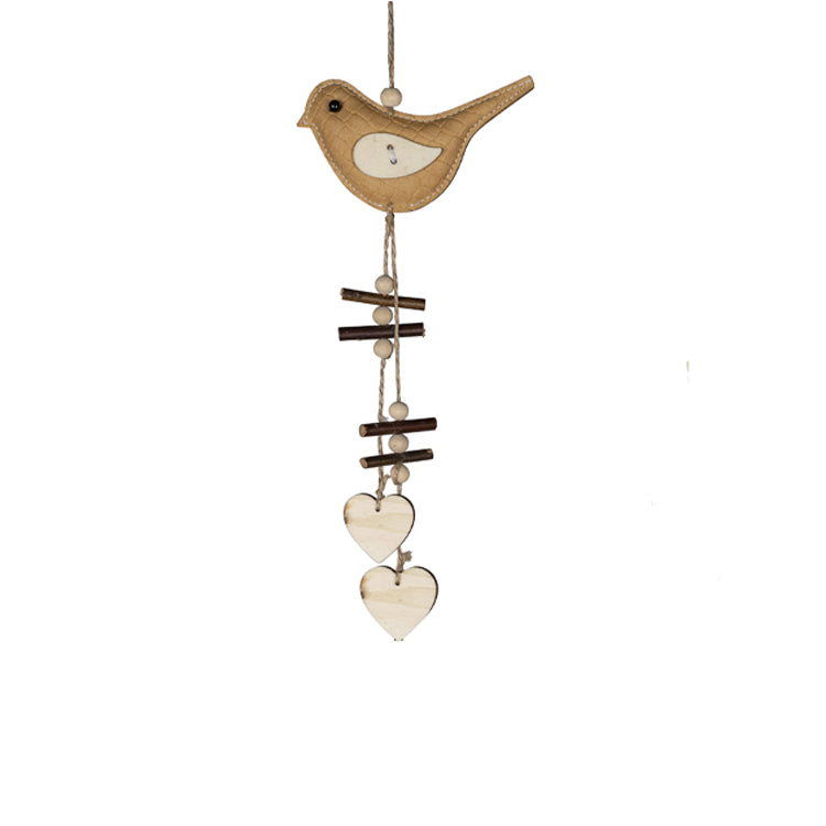 Anhänger Vogel aus Leder und Holz 32cm