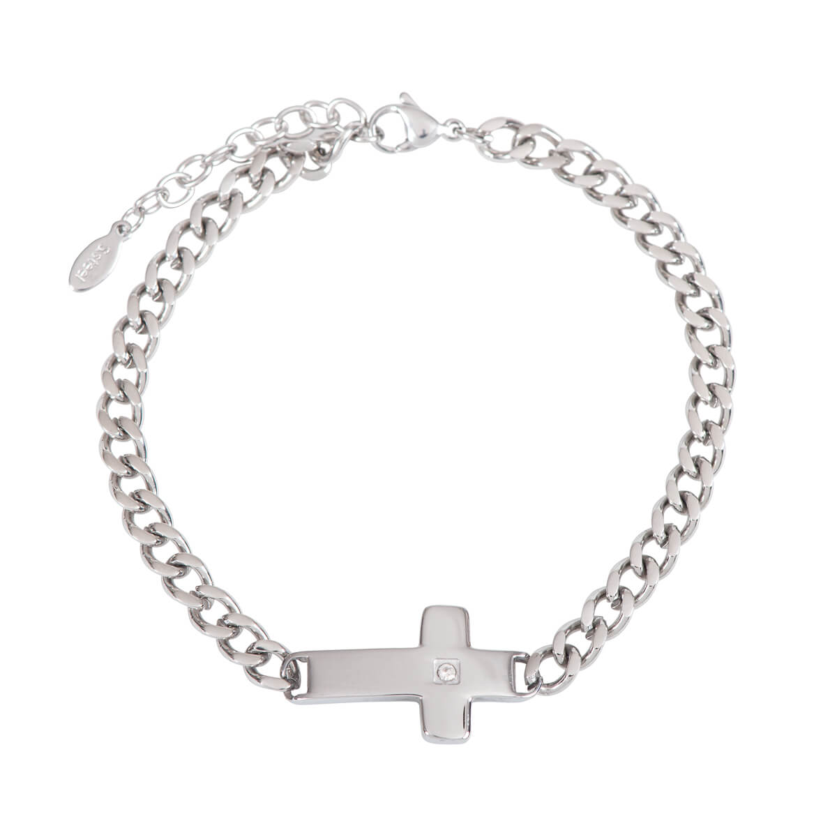 Armband aus Edelstahl mit Kreuz und Zirkonia-Stein