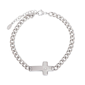 Armband aus Edelstahl mit Kreuz und Zirkonia-Stein