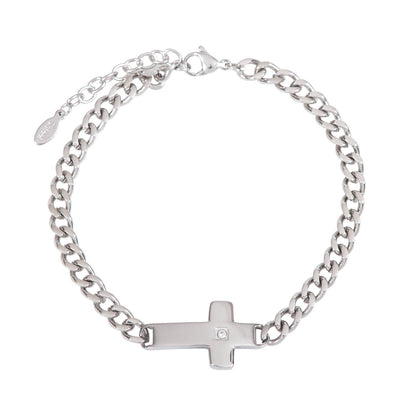 Armband aus Edelstahl mit Kreuz und Zirkonia-Stein