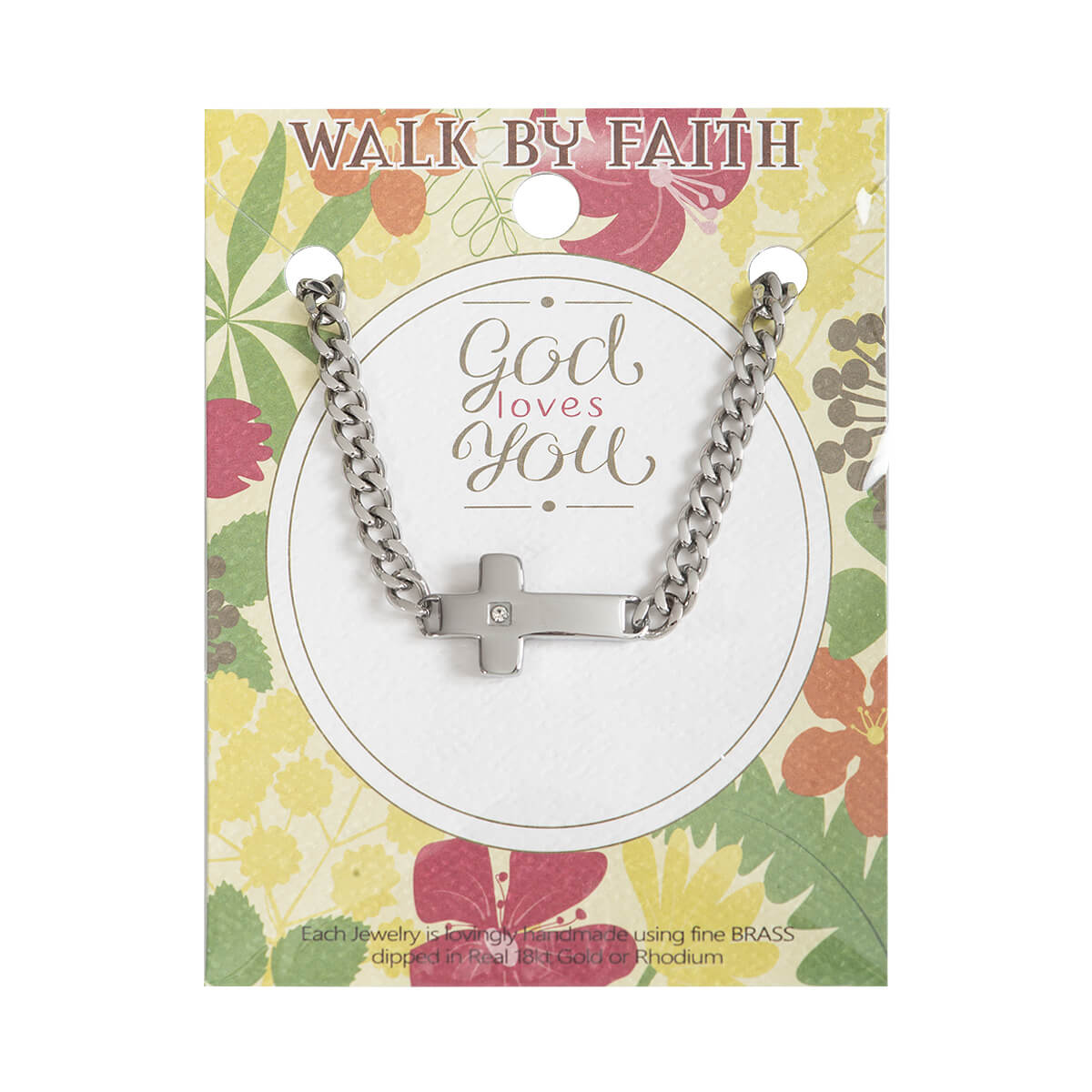 Armband aus Edelstahl mit Kreuz und Zirkonia-Stein