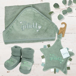 Baby-Badetuch "geliebt" salbei