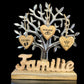 Baum mit Schriftzug "Familie" 23cm mit 3 gravierten Holzherzen