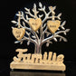 Baum mit Schriftzug "Familie" 23cm mit 3 gravierten Holzherzen