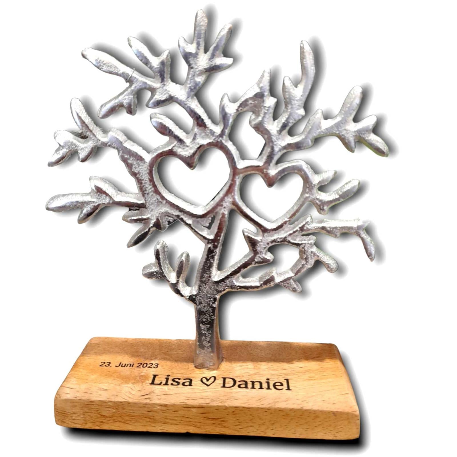 Baum mit Herzen 15x20x5 cm Aufsteller mit Gravur als Geschenk für Hochzeit oder liebe oder Deko für zuhause