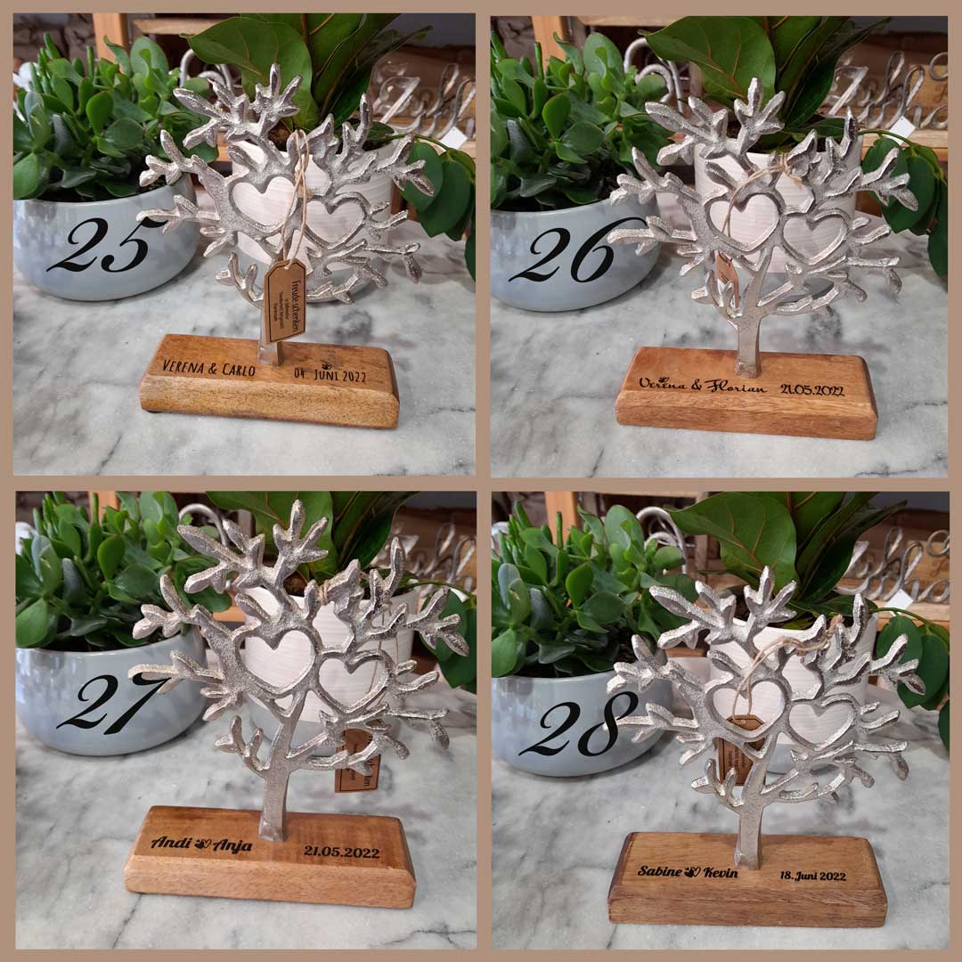 Baum mit Herzen 15x20x5 cm Aufsteller mit Gravur 