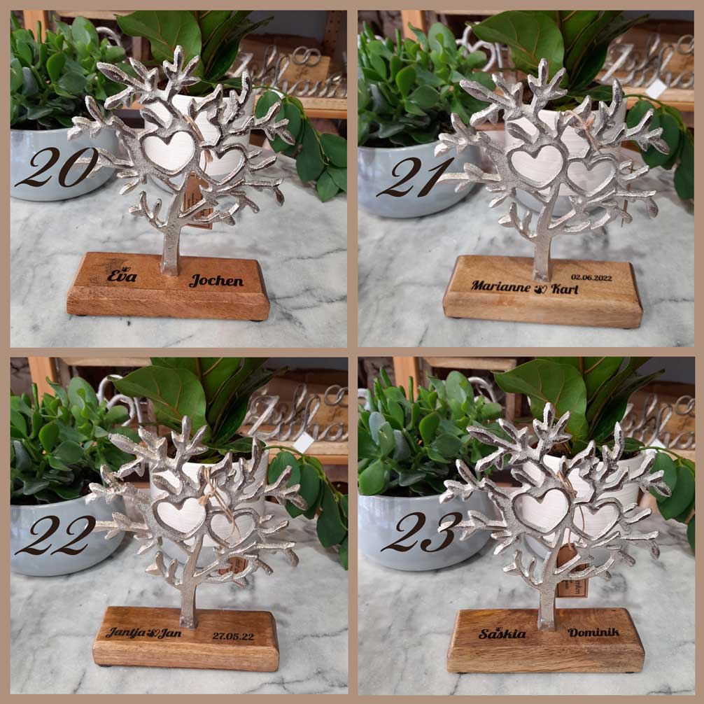 Baum mit Herzen 15x20x5 cm Aufsteller mit Gravur 