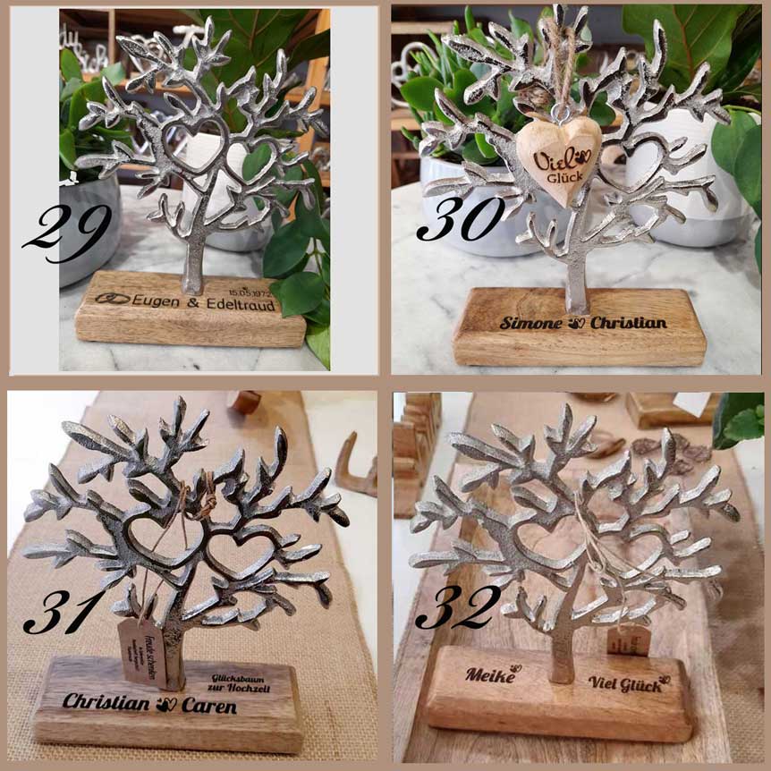 Baum mit Herzen 15x20x5 cm Aufsteller mit Gravur 