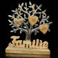 Baum mit Schriftzug "Familie" 23cm mit 3 gravierten Holzherzen