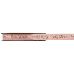 Baumwollband 10mm x 3m Schrifzug "Baby Shower" rosa golden