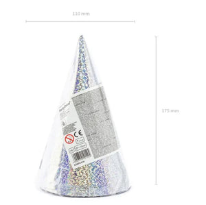 Party-Hütchen 6er-Pack Holografie silber