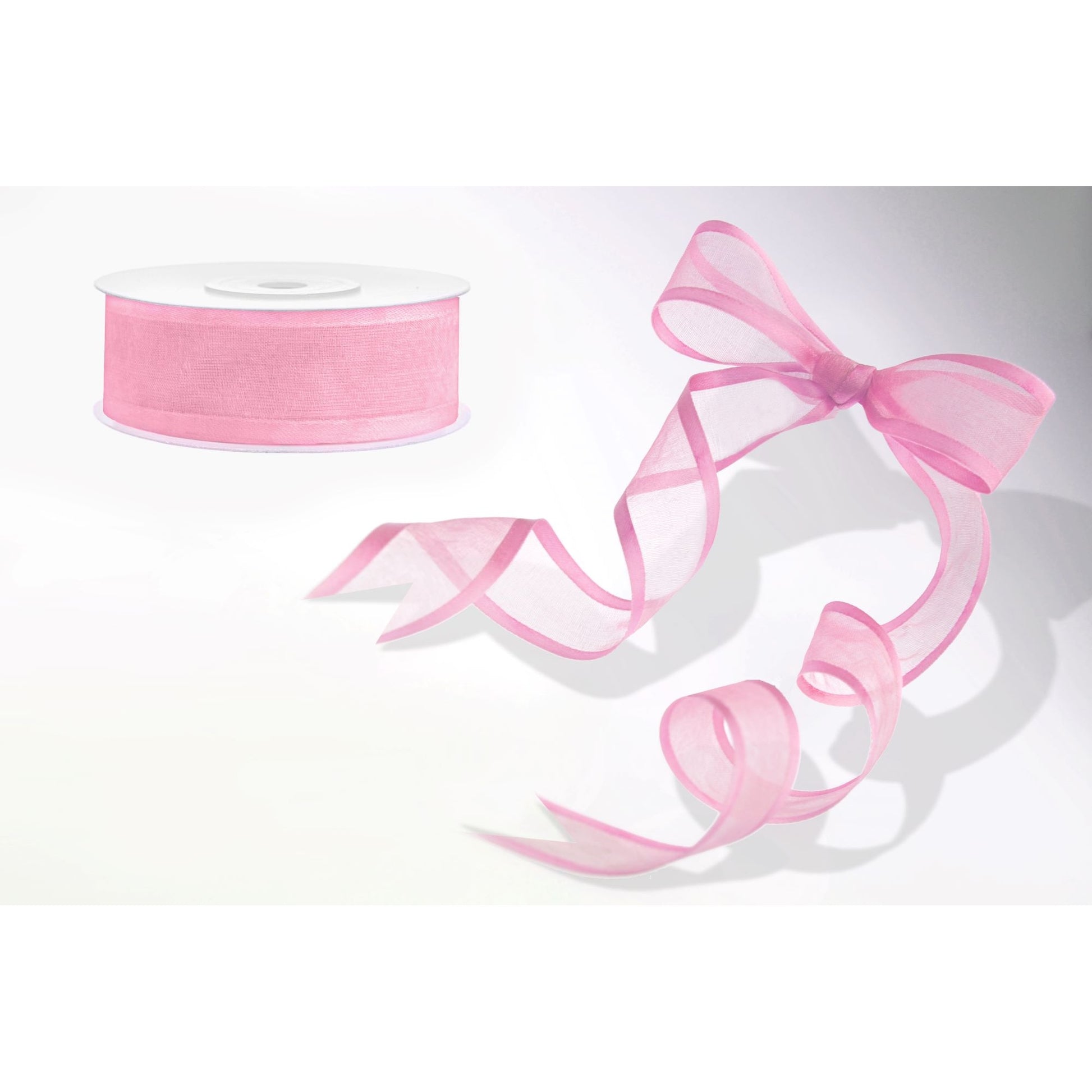 Chiffon Band mit Satinrand  25mm x 25m helles Rosa
