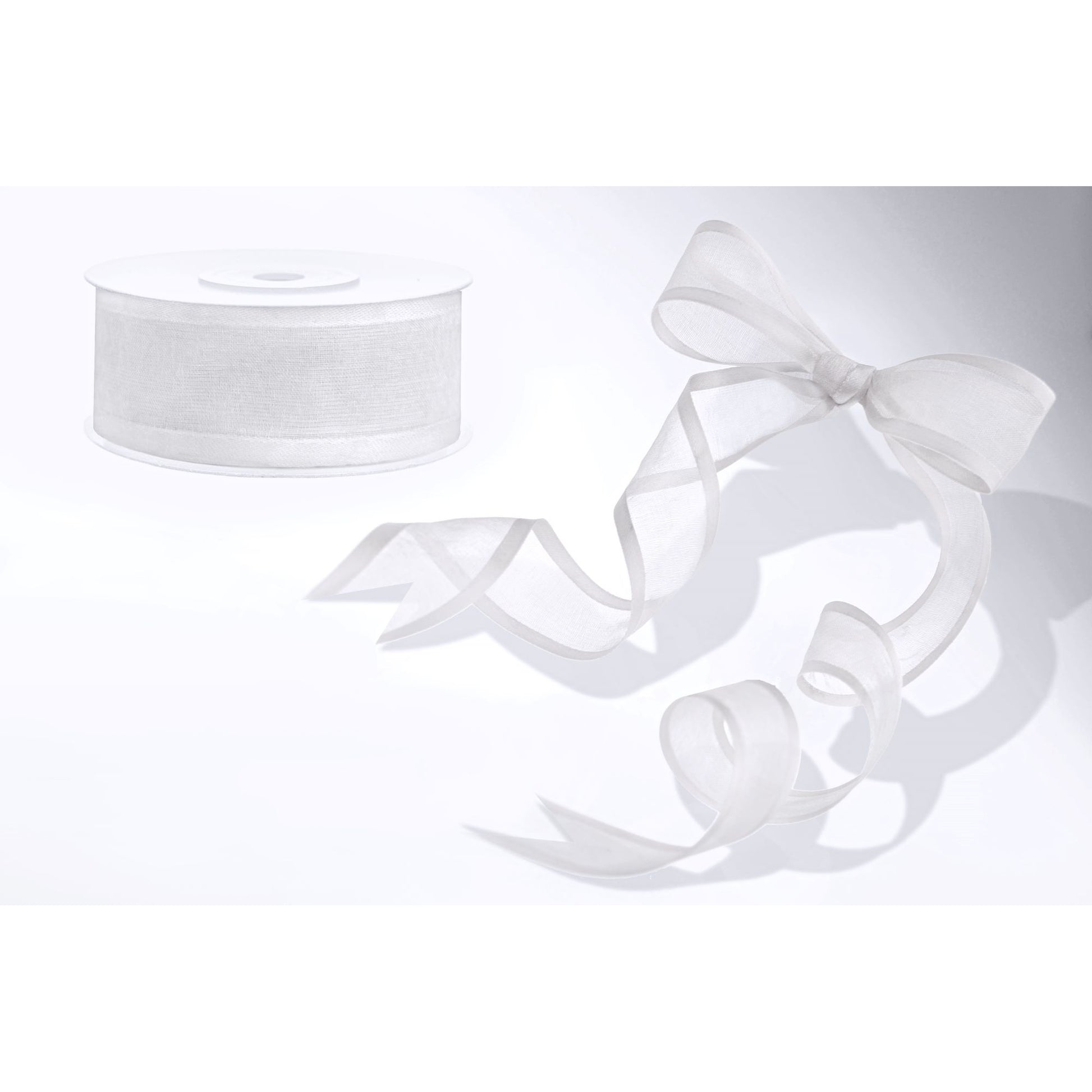 Chiffon Band mit Satinrand 25mm x 25m weiß