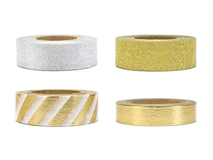 Washi Tape selbstklebend 4 Rollen silber golden