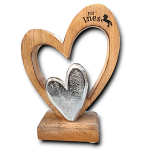 Deko Herzen aus Holz und Metall 13x17cm personalisiertes Geschenk