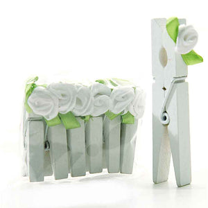 Deko-Klämmerchen weiß mit "Rosen" 6er-Set 4cm