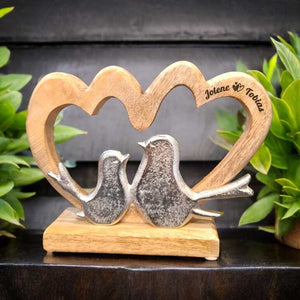 Vögelchen in Holzherzen 26cm personalisiertes Geschenk