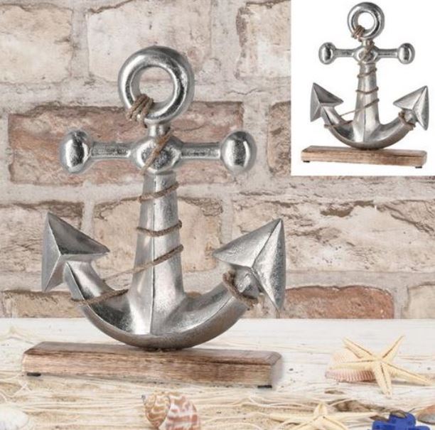 Deko Aufsteller Anker aus Metall auf Holzsockel 33cm 53287