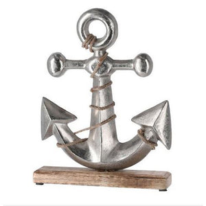 Deko Aufsteller Anker aus Metall auf Holzsockel 33cm 53287