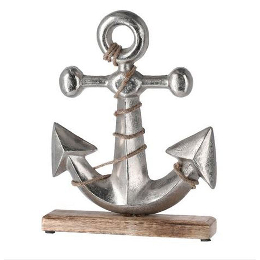 Deko Aufsteller Anker aus Metall auf Holzsockel 33cm 53287