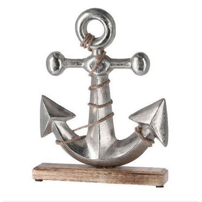 Deko Aufsteller Anker aus Metall auf Holzsockel 33cm 53287