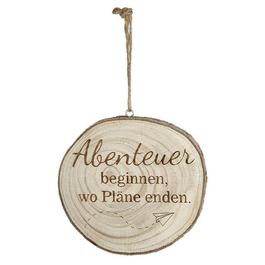 Deko Baumscheibe mit Spruch "Abenteuer beginnen, wo Pläne enden."
