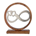 Deko Hochzeitsgeschenk Unendlichkeitszeichen im Holzkreis 26cm braun silber
