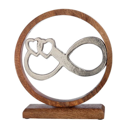 Deko Hochzeitsgeschenk Unendlichkeitszeichen im Holzkreis 26cm braun silber