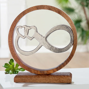 Deko Hochzeitsgeschenk Unendlichkeitszeichen im Holzkreis 26cm braun silber