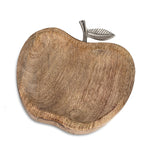 Deko Holzschale Apfel mit silbernen Metall Details 23cm