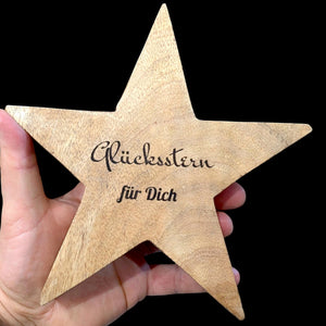 Personalisierter Deko Stern aus massivem Mangoholz 20cm