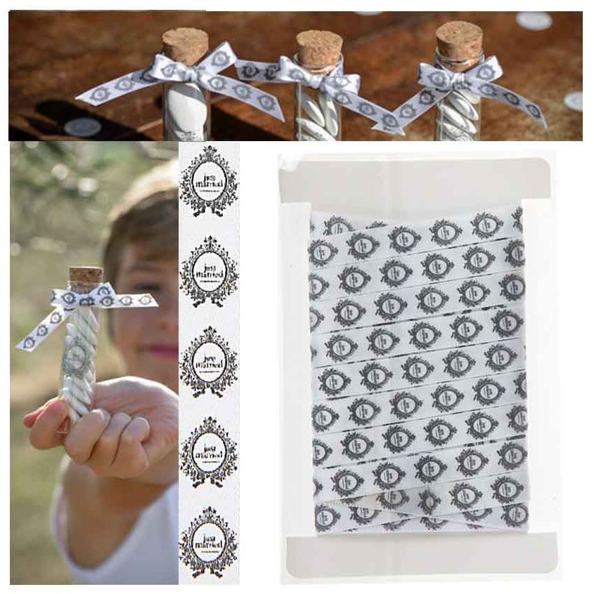 Dekoband "Just Married" 10mm x 5m Schwarz / Weiß