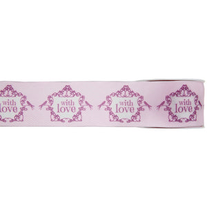 Dekoband mit Draht Motiv "with love" 40mm x 5m rosa/weiß