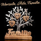 Baum mit Schriftzug "Familie" 23cm mit 3 gravierten Holzherzen