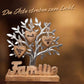 Aufsteller Baum aus Metall mit Schriftzug Familie aus Holz