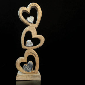 Drei Herzen aus Holz 45 cm mit Gravur im obersten Herz personalisiertes Geschenk