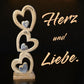 Drei Herzen aus Holz 45 cm mit Gravur im obersten Herz personalisiertes Geschenk